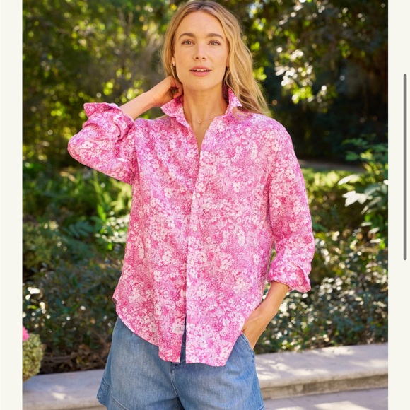 Frank & Eileen Tops - Frank & Eileen: EILEEN Pink Floral, Italian Classic Linen M